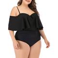 Mid-Ten Ladies Women Plus Size Monokinis Ruffle Swimsuit One Piece Swimwear Juniors Sexy Swimwear Cute Beachwear Swimming Costumes Bathing Suit Push Up Bra Padded Backless Tummy Control