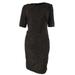 Metallic Flecked Crinkled Half Sleeve Sheath Dress