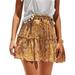 Sexy Dance S-XXL Women Floral Print Short Skirts High Waist Lace Up Flare Pleated Skirts Above Knee Yellow S(US 4-6)