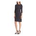 RALPH LAUREN Womens Black Fitted Flat Front Herringbone 3/4 Sleeve Boat Neck Knee Length A-Line Dress Size 6P