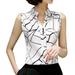 Women Blouse Tops Chiffon Casual Sleeveless V-Neck Women Shirt Print Blouses Ladies Blusas White Summer Spring Tops A7 M