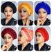 African Women Fashion Wedding Headwear Plain Handmade Auto Gele Nigerian African Head Wraps Muslim Turban Bonnet - Blue