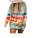 Boho Gradient Printed T Shirt Dresses for Women Casual Loose Long Sleeve Short Mini Dress Ladies Rainbow Tie Dye Printed Sweatshirt Dress Fashion Baggy Straight Dress