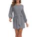 Women's Elegant Long Sleeve Dress Casual Tie Waist Sweater Dresses