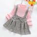 Spring Kids Baby Girl Princess Outfit Set Fake 2-Piece Long Sleeve Sweater+Plaid Dress