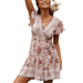 MERSARIPHY Women Bohemia Dress Floral Pattern Short Sleeve Deep V-Neck Outfit