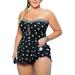 Plus Size Braces Tube Tankini Swimdress+Briefs Two Piece Swimsuit Monokinis Beachwear Swimming Costumes Bathing Suit Tummy Control Dot Push-up Padded Backless Halter Swimwear S-XXXL Black