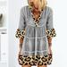 Women's Fashion Casual Leopard Print Off Shoulder Loose Plus Size Cotton Dress