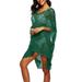 Clearance Sales Women Bikini Cover Up Dress Beach Tunic Pareo Sexy Swimsuit Hollow Coverup Kaftan Ladies Summer Swimwear Cover Ups, Green