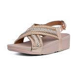 Fitflop MALLORY Rose Gold Metallic-Weave Low Wedge Open Toe Sandals (9, Rose Gold)