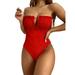 Bowanadacles Women's One-piece Swimwear Pleated Neckline Drawstring Triangle Swimsuit