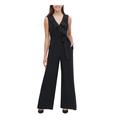 TOMMY HILFIGER Womens Black Ruffled Zippered Sleeveless V Neck Wide Leg Jumpsuit Size 10