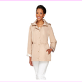 Dennis Basso Water Resistant Anorak Jacket with Detachable Hood, Khaki, XS, $61