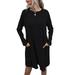 LilyLLL Women Long Sleeve Loose Solid Color Pockets Casual Mini Dress