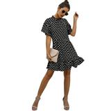 Ladies Women Vintage Summer Beach Polka Dot Midi Dress Holiday Sundress Short Sleeve Summer Boho Long Midi Dress Cocktail Party Beach Dresses Polka Dot Dress