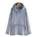 AngelBee Women Fleece Loose Jacket Polka Dot Hooded Long Sleeves Midi Coat (Blue L)