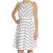 MAISON JULES Womens White Striped Sleeveless Jewel Neck Knee Length Fit + Flare Dress Size 2XS