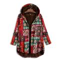 Alloet Ethnic Printed Women Hooded Coat Rustic Long Sleeve Fleece Jacket