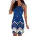 Womens Halter Dress Sleeveless Beach Dress Floral Printed Mini Dress Summer Sundresses