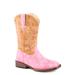 Roper Diamond Girls Kids Pink/Tan Faux Leather Cross Cut Cowboy Boots 3