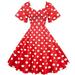 Women's Retro Travel Style Wave Hem Short Sleeve Polka Dot Mid-Length Hem Dress