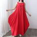 Meterk Women Maxi Sleeveless Tunic Dress Plus Size Pockets O Neck Solid Loose Mori Swing Tank Dress White/Red