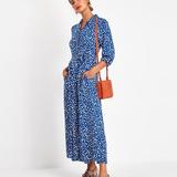 Women's Vintage Dot Print Maxi Dress Women Boho Three Quarter Sleeve Long Casual Shirt Dress