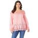 Roaman's Women's Plus Size Bell-Sleeve Embroidered Lace Tunic Long Shirt Blouse