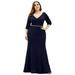 Ever-Pretty Women's Elegant Beading Sash Maxi Dress Plus Size Prom Dress 00670 Navy Blue US16