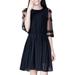 Daciye 3D Embroidery Dress Women Chiffon Pleated Long Sleeve Dresses (Black 2XL)