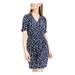 MAISON JULES Womens Navy Floral Short Sleeve V Neck Above The Knee Sheath Dress Size XXL