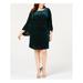 JESSICA HOWARD Womens Green Velvet Intarsia Bell Sleeve Scoop Neck Above The Knee Cocktail Dress Plus Size: 14W