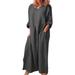 Women Oversize Long Maxi Dress Linen Full Length Long Sleeves Kaftan Dresses New