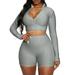 DYMADE Women 2 Piece Tracksuit Sets Zipped Sweatshirt+Shorts Jogging Yoga Sports Wear Sweat Suit
