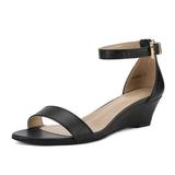 Women Low Wedge Heel Sandals Open Toe Ankle Strap Buckle Lady Work Casual Shoes INGRID BLACK/PU Size 9