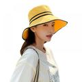 Outdoor Travel Bucket Hat for Women Color Matching Brim Summer Japanese Style Sunshade Sun Hat Big Hat Outdoor Beach Sun Folding, Yellow