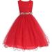 Little Girls Lace Sequin Top Rhinestone Belt Flowers Girls Dresses Red 6 (J36K70)