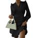 ZANZEA Women Casual Long Sleeve Wrap Ruched Ruffles Hem Mini Dress