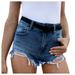 Mnycxen Womens Casual Jean Shorts Women Jeans Solid Color Blue Denim Shorts With Ripped Pockets