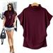 Nomeni Women Turtleneck Short Sleeve Cotton Solid Casual Blouse Top T Shirt Plus BK/L