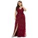 Ever-Pretty Women's Deep V-Neck Side Split Long Plus Size Formal Dress for Women 09102 Burgundy US16