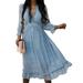 Hopiumy Women Pleated Long Dress Floral Print Ruffled Long Sleeve Dress for Girls