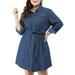 Agnes Orinda Juniors' Plus Size Long Sleeves Above Knee Denim Dress