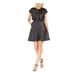 NATORI Womens Black Textured Pocketed Zippered Sleeveless V Neck Mini Fit + Flare Party Dress Size 14