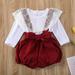 Maxcozy Newborn Toddler Baby Girls Long Sleeve Round Neck Lace Shirt + Bib Shorts Two-piece Set