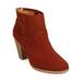 New Women Qupid Nixon-35 Faux Suede Perforated Chunky Heel Ankle Bootie