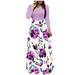 Miarhb Fashion Women Long Sleeve Floral Boho Print Long Dress Ladies Casual Dress