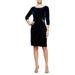 ALEX EVENINGS Womens Navy Velvet 3/4 Sleeve Scoop Neck Above The Knee Sheath Evening Dress Size 16