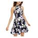 B DARLIN Womens Navy Floral Sleeveless Halter Short Fit + Flare Dress Size 7\8