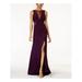 MORGAN & CO Womens Purple Sheer Slitted Sleeveless V Neck Full-Length Pencil Evening Dress Size 3\4